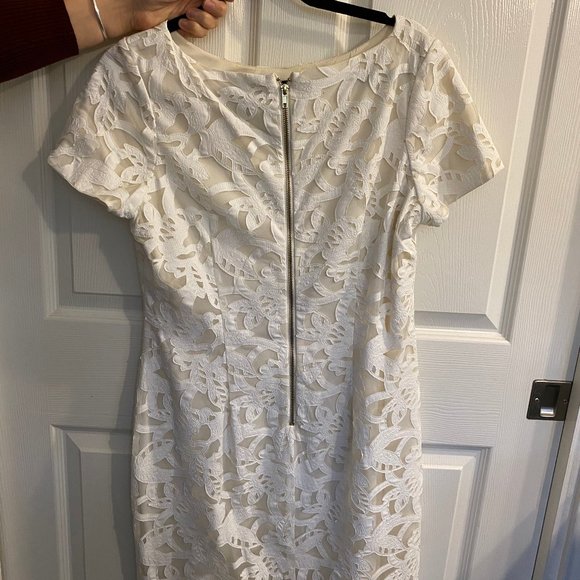 Alexia Admor Leather Floral Laser Cut Lace Dress L - Picture 1 of 3